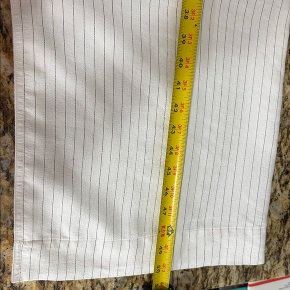 Vince Pinstripe Linen Blend Midi Dress Self Belt Pockets Slit Front Size 14 - Picture 15 of 15